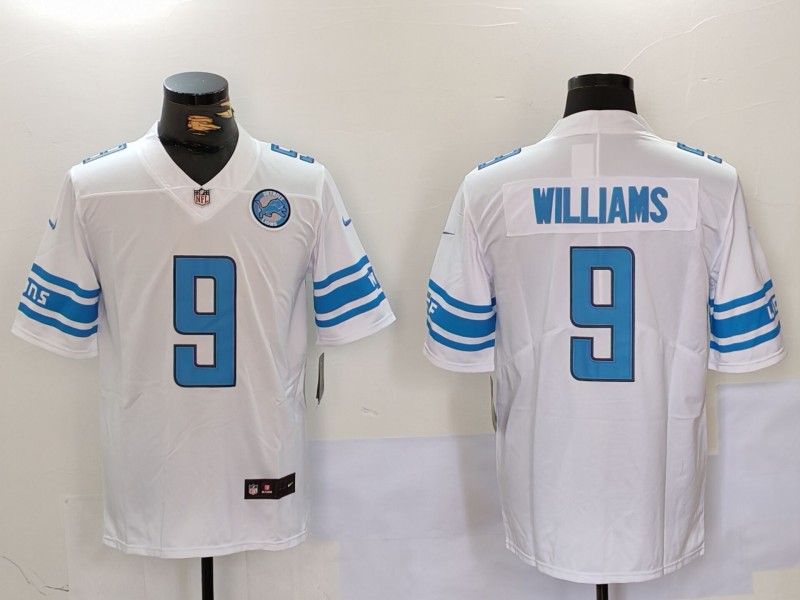Men's Detroit Lions #9 Jameson Williams White With Patch Vapor Untouchable Limited Stitched Jersey Men's Detroit Lions #9 Jameson Williams White With Patch Vapor Untouchable Limited Stitched Jersey